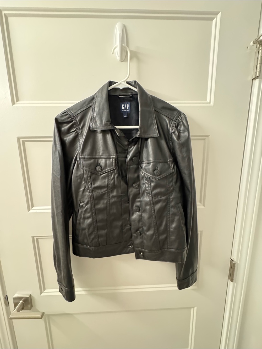 GAP Black Faux Leather Bomber Jacket NWOT